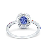 Oval Art Deco Multiple Color Wedding Bridal Ring Simulated Cubic Zirconia 925 Sterling Silver