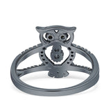 Owl Black Spinel Eye Ring Cubic Zirconia 925 Sterling Silver