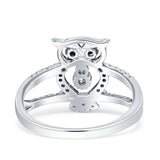Owl Black Spinel Eye Ring Cubic Zirconia 925 Sterling Silver