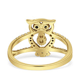 Owl Black Spinel Eye Ring Cubic Zirconia 925 Sterling Silver