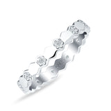 Full Eternity Hexagonal Stackable Band Cubic Zirconia 925 Sterling Silver