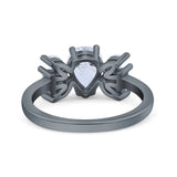 Teardrop Pear Art Deco Wedding Engagement Ring Simulated Cubic Zirconia 925 Sterling Silver