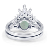 Art Deco Oval Natural Green Amethyst Engagement Ring Bridal Set