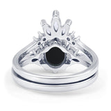 Art Deco Oval Natural Black Onyx Engagement Ring Bridal Set