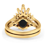 Art Deco Oval Natural Black Onyx Engagement Ring Bridal Set