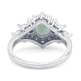 Art Deco Round Natural Green Amethyst Engagement Ring With CZ Accents