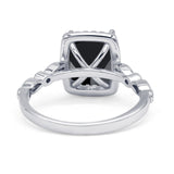 Art Deco Accent Halo Radiant Engagement Ring Cubic Zirconia 925 Sterling Silver