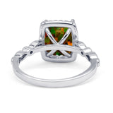 Art Deco Accent Halo Radiant Engagement Ring Cubic Zirconia 925 Sterling Silver