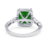 Art Deco Accent Halo Radiant Engagement Ring Cubic Zirconia 925 Sterling Silver