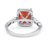 Art Deco Accent Halo Radiant Engagement Ring Cubic Zirconia 925 Sterling Silver
