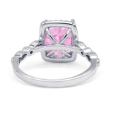 Art Deco Accent Halo Radiant Engagement Ring Cubic Zirconia 925 Sterling Silver