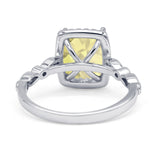 Art Deco Accent Halo Radiant Engagement Ring Cubic Zirconia 925 Sterling Silver