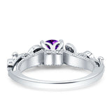 Vintage Style Floral Round Engagement Ring Cubic Zirconia 925 Sterling Silver