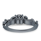 Vintage Style Floral Round Engagement Ring Cubic Zirconia 925 Sterling Silver