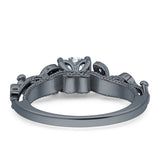 Vintage Style Floral Round Engagement Ring Cubic Zirconia 925 Sterling Silver