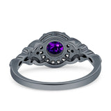 Art Deco Round Engagement Ring Cubic Zirconia 925 Sterling Silver