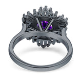 Floral Art Deco Round Engagement Ring Simulated Cubic Zirconia 925 Sterling Silver