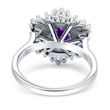 Floral Art Deco Round Engagement Ring Simulated Cubic Zirconia 925 Sterling Silver