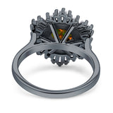 Floral Art Deco Round Engagement Ring Simulated Cubic Zirconia 925 Sterling Silver