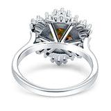 Floral Art Deco Round Engagement Ring Simulated Cubic Zirconia 925 Sterling Silver