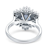 Floral Art Deco Round Natural Aquamarine Halo Engagement Ring