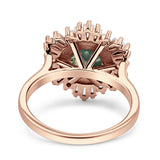 Floral Art Deco Round Natural Green Moss Agate Halo Engagement Ring
