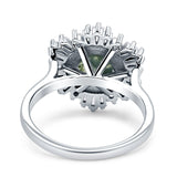 Floral Art Deco Round Natural Green Moss Agate Halo Engagement Ring