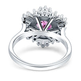 Floral Art Deco Round Engagement Ring Simulated Cubic Zirconia 925 Sterling Silver