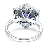 Floral Art Deco Round Engagement Ring Simulated Cubic Zirconia 925 Sterling Silver