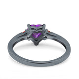 Art Deco Heart Three Stone Wedding Bridal Ring Ruby Simulated Cubic Zirconia 925 Sterling Silver