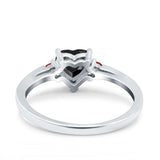 Art Deco Heart Three Stone Wedding Bridal Ring Ruby Simulated Cubic Zirconia 925 Sterling Silver