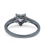 Art Deco Heart Three Stone Wedding Bridal Ring Ruby Simulated Cubic Zirconia 925 Sterling Silver