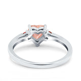 Art Deco Heart Three Stone Wedding Bridal Ring Ruby Simulated Cubic Zirconia 925 Sterling Silver