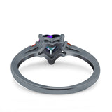 Art Deco Heart Three Stone Wedding Bridal Ring Ruby Simulated Cubic Zirconia 925 Sterling Silver