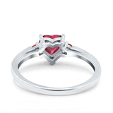 Art Deco Heart Three Stone Wedding Bridal Ring Ruby Simulated Cubic Zirconia 925 Sterling Silver