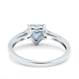 Art Deco Heart Three Stone Wedding Bridal Ring Aquamarine Simulated Cubic Zirconia 925 Sterling Silver
