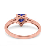 Art Deco Heart Three Stone Wedding Bridal Ring Aquamarine Simulated Cubic Zirconia 925 Sterling Silver