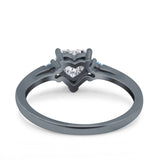 Art Deco Heart Three Stone Wedding Bridal Ring Aquamarine Simulated Cubic Zirconia 925 Sterling Silver