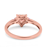 Art Deco Heart Three Stone Wedding Bridal Ring Pink Simulated Cubic Zirconia 925 Sterling Silver