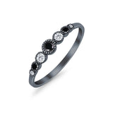 Half Eternity Band Round Simulated Black Cubic Zirconia 925 Sterling Silver (4mm)