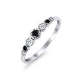Half Eternity Band Round Simulated Black Cubic Zirconia 925 Sterling Silver (4mm)
