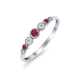 Half Eternity Band Round Simulated Ruby Cubic Zirconia 925 Sterling Silver (4mm)