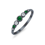 Half Eternity Band Round Simulated Green Emerald Cubic Zirconia 925 Sterling Silver (4mm)