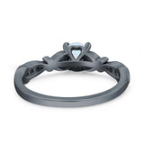 Heart Filigree Art Deco Wedding Bridal Ring Round Simulated Cubic Zirconia 925 Sterling Silver