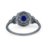 Art Deco Wedding Bridal Ring Marquise Design Round Simulated Cubic Zirconia 925 Sterling Silver