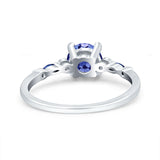 Vintage Style Round Bridal Wedding Engagement Ring Marquise Blue Sapphire Simulated Cubic Zirconia 925 Sterling Silver
