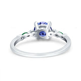 Vintage Style Round Bridal Wedding Engagement Ring Marquise Green Emerald Simulated Cubic Zirconia 925 Sterling Silver
