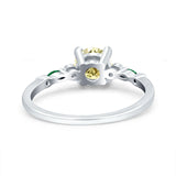 Vintage Style Round Bridal Wedding Engagement Ring Marquise Green Emerald Simulated Cubic Zirconia 925 Sterling Silver