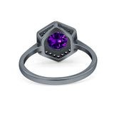Art Deco Hexagon Shape Wedding Bridal Ring Round Simulated Cubic Zirconia 925 Sterling Silver