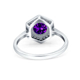 Art Deco Hexagon Shape Wedding Bridal Ring Round Simulated Cubic Zirconia 925 Sterling Silver
